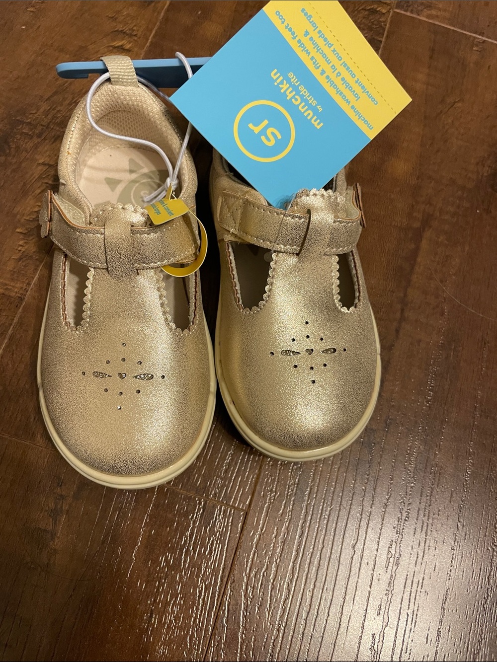 Stride Rite Gold T-Strap Sparkle Mary Jane Shoes